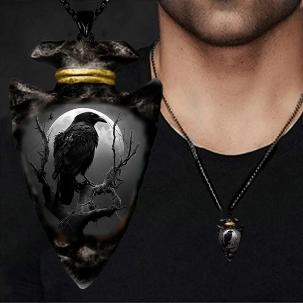 Gothic Geometric Triangle Black Chain Pendant Crow Necklace Faux Fashion Jewelry
